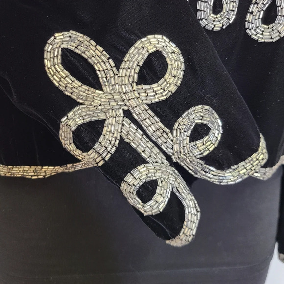 Oscar de la Renta Lillie Rubin Vintage Black Velvet Silver Beaded Jacket Medium - Picture 8 of 16